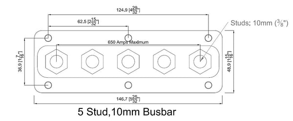 BEP Heavy Duty Buss Bar 5 3/8in Studs 650 Amp - 777-BB5S-650