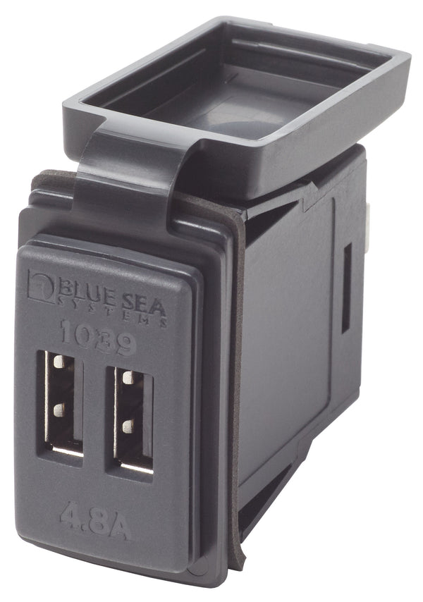 Blue Sea Dual USB 4.8A Charger Port 12/24vDC Switch Mount - 1039-BSS