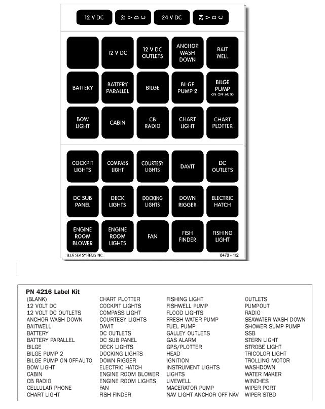 Blue Sea 4216 Label Kit DC H2O 60 Square Black - 4216-BSS