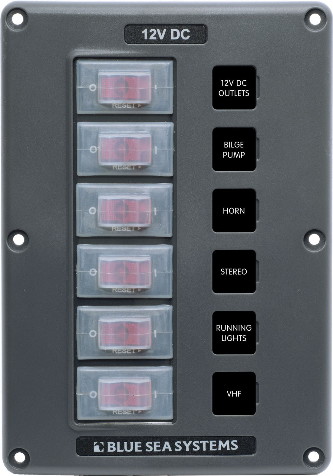 Blue Sea Water-Resistant 12V 6 Circuit Breaker Switch Panel - 4322-BSS