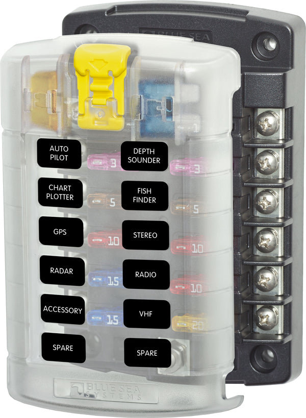 Blue Sea 5029 12-Gang Fuse Block ST ATO/ATC with Cover - 5029-BSS