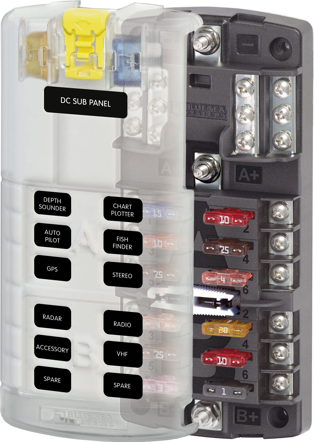 Blue Sea 5032 12-Gang 2-Group Fuse Block ST ATO/ATC Negative Bus and Cover - 5032-BSS