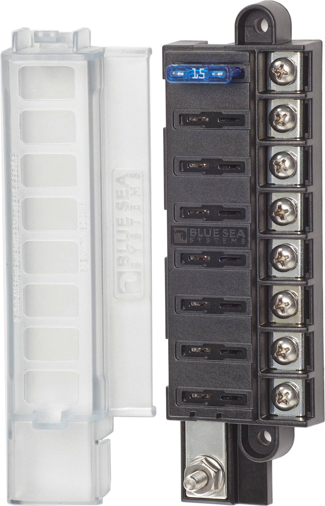 Blue Sea 5046 8-Circuit Fuse Block ST ATO/ATC with Cover - 5046-BSS