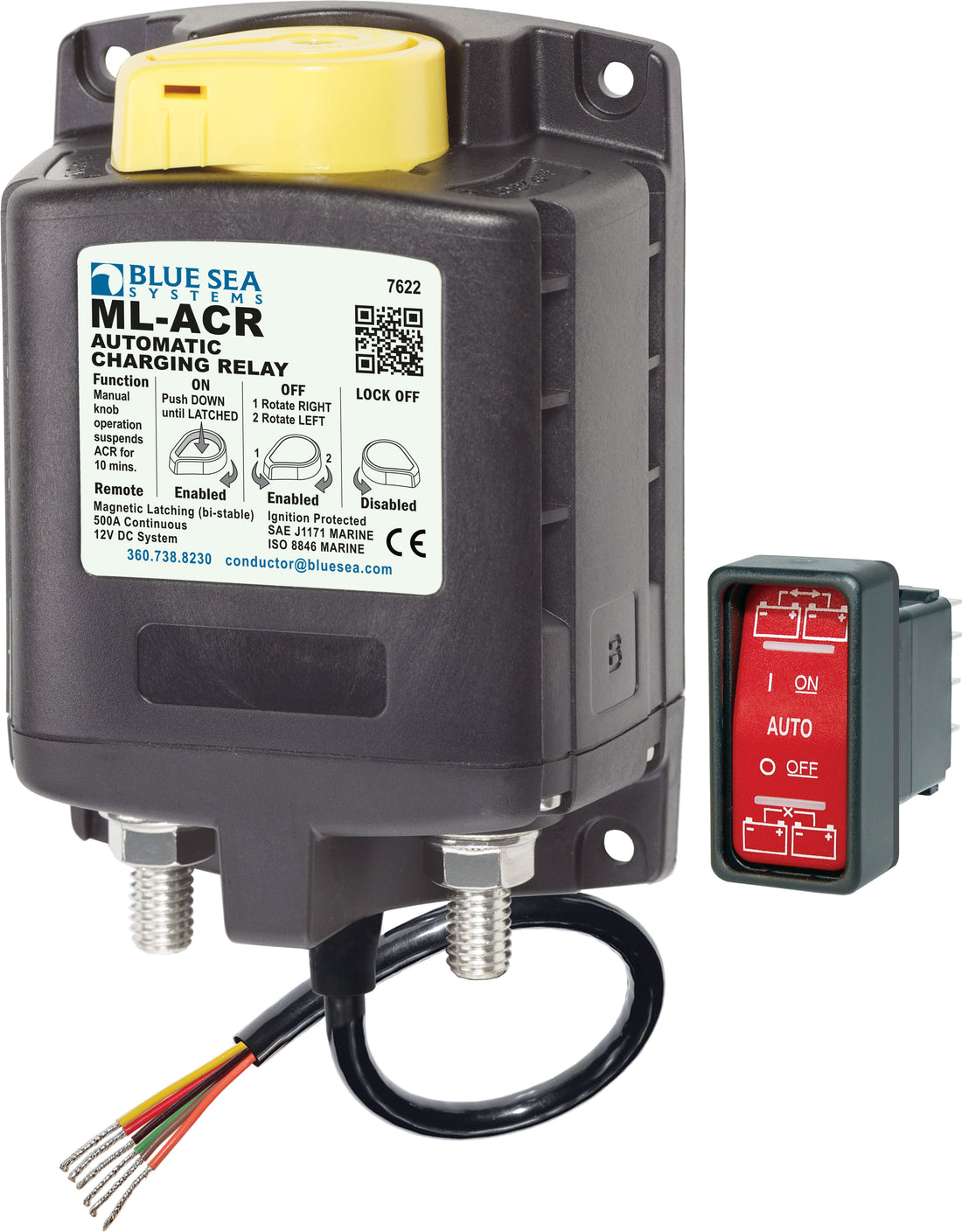 Blue Sea Ml Acr Automatic Charging Relay With Manual Control 12v Dc 500 A
