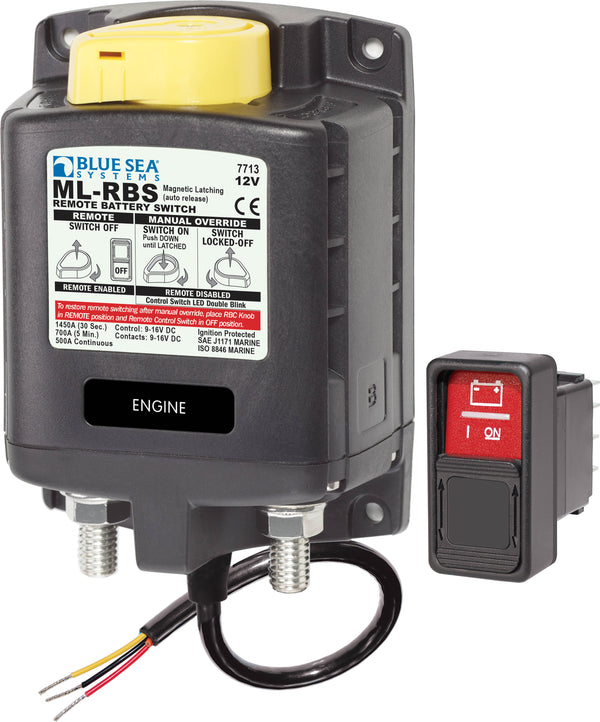 Blue Sea ML-RBS 12vDC 500A Remote Battery Switch With Manual Control Auto Release - 7713-BSS