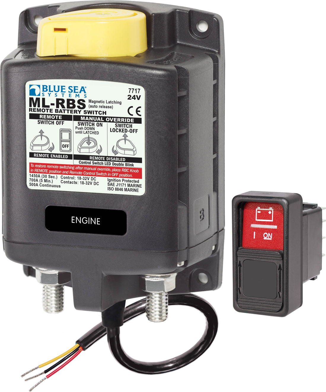 Blue Sea ML-RBS 24vDC 500A Remote Battery Switch With Manual Control Auto Release - 7717-BSS