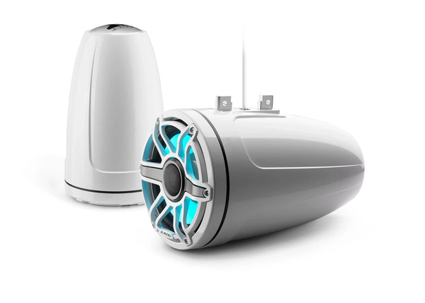 JL Audio M6 8.8in Enclosed Tower Speakers White Sport Grill with RGB LED - 010-03283-00