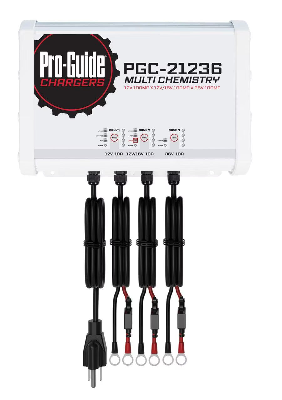 Pro-Guide PGC-21236 3-Bank 1x12V/10A Lead Acid/LiFePO4, 1x 12V/16V/10A AGM/LiFePO4 and 1x36V 10A LiFePO4 On Board Charger, IP68 - PGC-21236