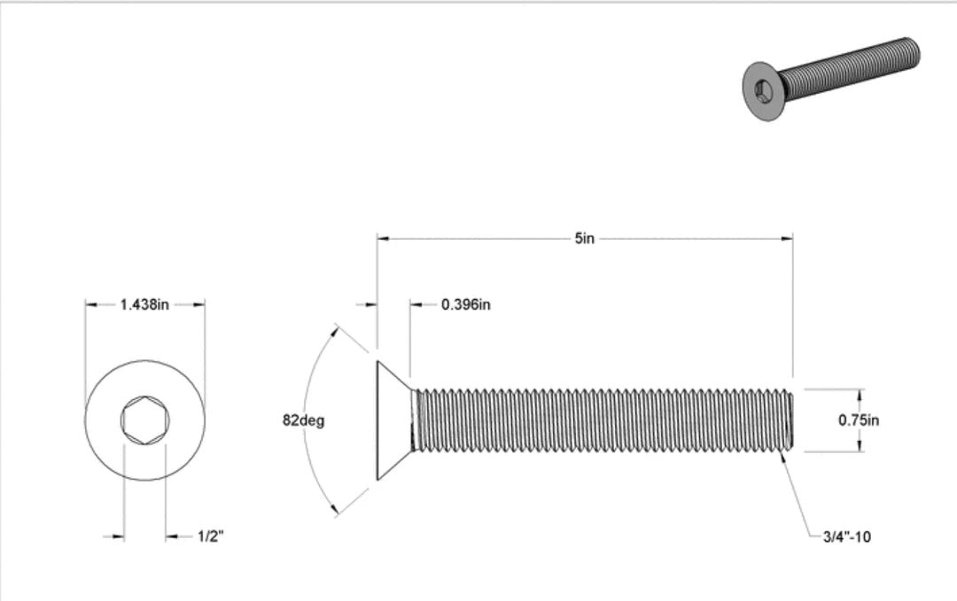 Sea Swivel Stainless Bolt 3/4-10 5in Long - SEA-HDM-BOLT 3/4-5